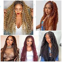 Extensions de cheveux synthétiques teintes en fibre haute température, ondulées profondes, pour tresses au crochet, double trame, 22 pouces