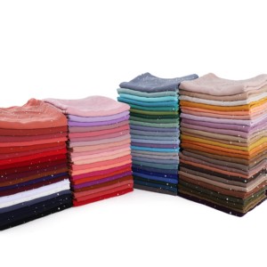 Bán Buôn Sẵn Sàng Cho Cổ Phiếu Kim Cương Cao Cấp Rhinestone Tudung Hồi Giáo Người Phụ Nữ Khăn Choàng Đồng Bằng Khăn Voan Hijab - Product Image 1