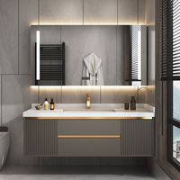 Mueble de Baño Flotante de Diseño de Lujo, de Alta Calidad, con Lavabo de Cerámica, Montado en la Pared