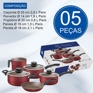 Juego de Ollas y Sartenes Modernas de Cerámica con Revestimiento de Mármol, Tapas de Vidrio, Asas de Baquelita, Antiadherentes, de Aluminio, Aptas para Inducción y Lavavajillas - Product Image 2