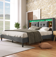 Lit moderne réglable avec espace de rangement, tête de lit avec chargeur USB et éclairage LED, cadre en bois 160*200 cm