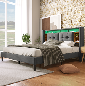 <span class=keywords><strong>Lit</strong></span> moderne réglable avec espace de rangement, tête de <span class=keywords><strong>lit</strong></span> avec chargeur USB et éclairage LED, cadre <span class=keywords><strong>en</strong></span> <span class=keywords><strong>bois</strong></span> <span class=keywords><strong>160</strong></span>*200 cm - Product Image 1