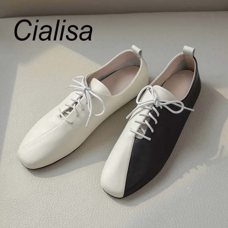 Cialisa Spring Summer Soft Full Genuine Leather Large Size 43 Wholesale Women's Flats Shoes Breathable Casual Ladies Shoes