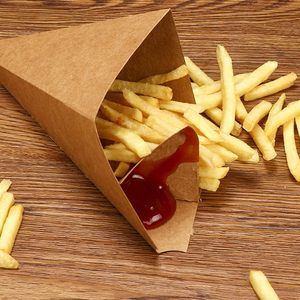Customizable Reusable Durable Kraft Paper French Fries Cones with UV Coating Disposable Food Chips and Dip Pocket in Folder <b>Box</b> - Product Image 4
