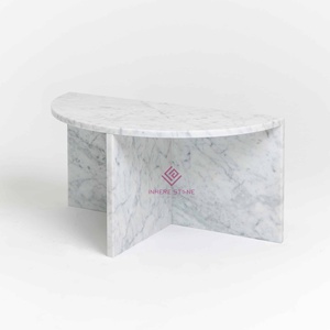 Calacatta <strong>White</strong> Marble Half Moon <strong>Table</strong>, Multifunctional Bespoke Design for <strong>Small</strong> and Large Spaces - Product Image 4