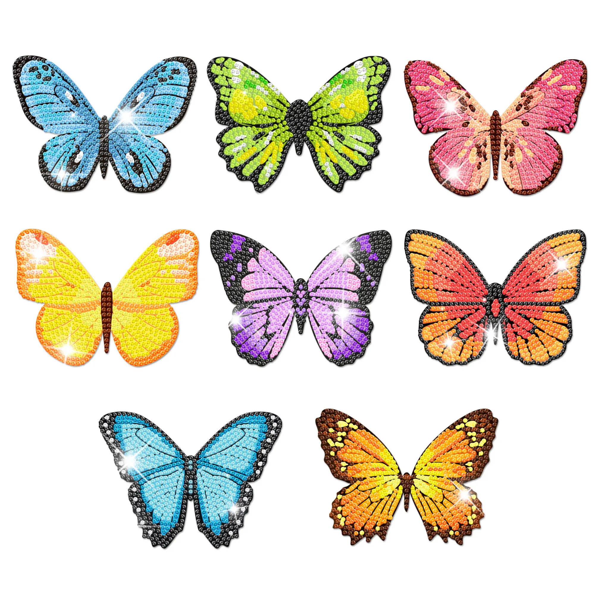 Huancai 8PCS Butterfly Stakes Diamond Painting DIY Diamond Art Kits for for Indoor Outdoor Garden Yard Decoration Party Supplies