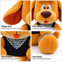 Peluche chien personnalisée avec oreilles tombantes, bandana à motifs, langue sortie et pose assise, service de conception d'habillement personnalisé