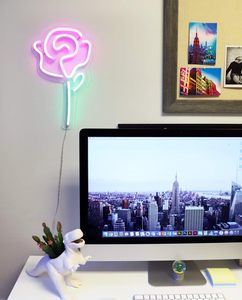 Letrero LED de Neón con Forma de Rosa Rosa de 15" x 9" con Tallo Verde para Decoración de Pared en Dormitorios y Fiestas - Product Image 5
