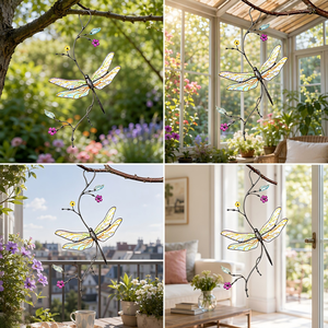 Fabriqué à la main Art déco vitrail libellule attrape-soleil cristal décoration de fenêtre accentuée pour la maison pièce d'art inspirée de la nature - Product Image 4