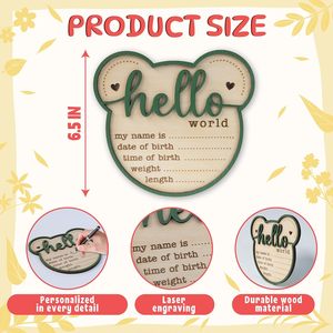 Décor de pépinière bébé 15cm annonce chanter bonjour monde naissance Stats nouveau-né disque pour cadeaux d'hôpital - Product Image 2