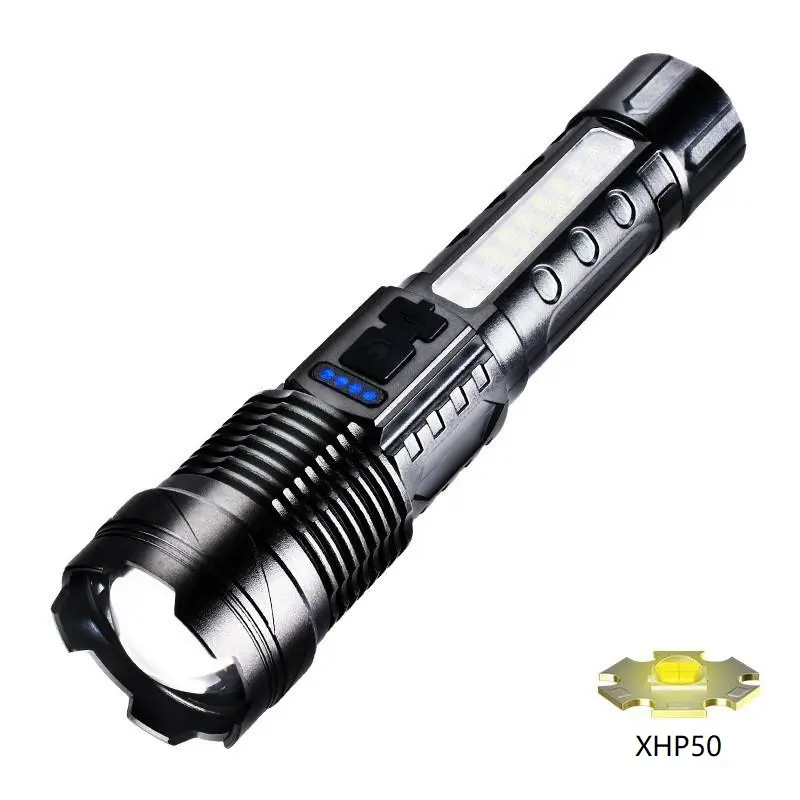 20000 Lumen laser light Flashlight Side Led Red Light Work Lights Zoom Focus Rechargeable Hand Torch With Power Display
