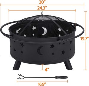 Bac à feu Landmann Big Sky Stars and Moons 30 pouces en métal avec écran anti-étincelles et pique à bois, fournitures de jardin - Product Image 2