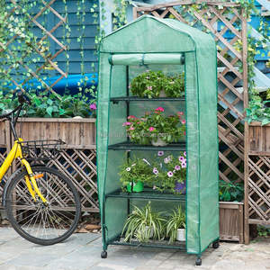 Support de rangement à 4 niveaux, mini serre de jardin portable et mobile avec roulettes et couverture en PE durable - Product Image 6