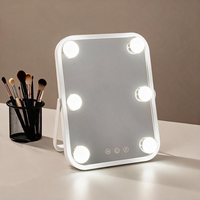 Smart Square Desktop Lighted Magnifying Makeup Mirror LED Display Screen Metal Glass Frame 6 LEDs Dimmable Touch Personalized