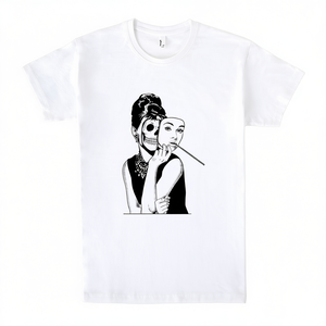 <b>Lady</b> Skull Graphic T-Shirt <b>White</b> Unisex Crewneck Design Artistic Print Fashion Statement - Product Image 3