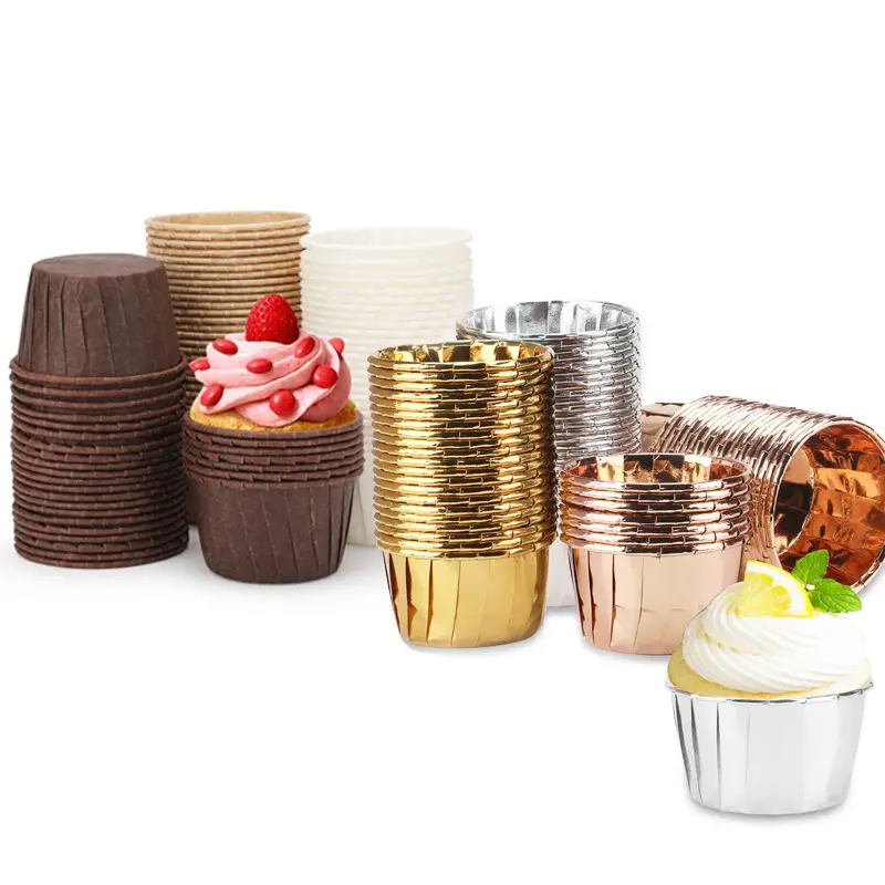 Gouden Cupcake Cups Wegwerp Folie Muffinvoeringen Wikkels Voor Het Bakken Van Aluminium Papier Mini Metallic Party Wedding Festival