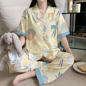 Pyjama d'été en coton doux à manches courtes pour femme, motif floral, vêtements d'intérieur grande taille pour mère d'âge moyen - Product Image 3