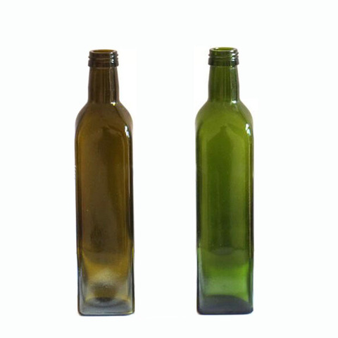 Square Green Olive Oil Glass Bottle With Stainless Steel Spout Olive Oil Glass Bottle for Salad Kitchen Baking Support Custom
