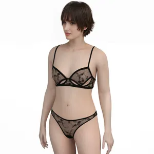 Female Sexy Hot G-String Satin Nylon Mesh Net Seamless Technique Wholesale Bra And Panties Sets