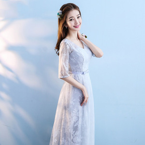 Eleganti Abiti da Sera Economici in Pizzo Grigio per Ragazze, Abiti da <span class=keywords><strong>Damigella</strong></span> per Matrimoni - Product Image 4