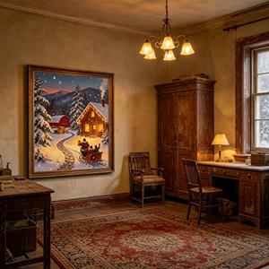 Tableau mural en <span class=keywords><strong>toile</strong></span> LED <span class=keywords><strong>sur</strong></span> le thème de Noël, scène hivernale de balade en traîneau avec lumières chaleureuses, décoration festive de ferme pour les fêtes - Product Image 2
