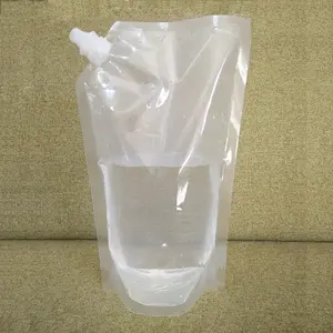 Factory Plastic Pouches Available Stock Customized Transparent Plastic Nozzle Stand Up Pouch With Spout Water Juice Drinking Bag