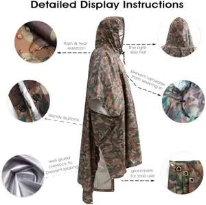 WOQI Lightweight 190T Polyester Marpart Camouflage Waterproof Raincoat Outdoor Poncho