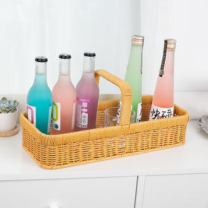 ตะกร้าหวายเทียมสานลายดอกไม้สีน้ำตาลทรงสี่เหลี่ยมผืนผ้า ตะกร้าเก็บของทำมือสำหรับใช้ในครัว ใส่ผลไม้ ผัก หรือใช้สำหรับปิกนิก - Product Image 1