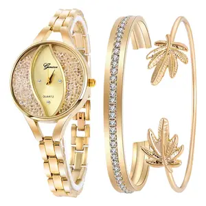 3 יחידות סט שעוני צמיד נשים שעון נשים אבני חן שעון נשים אופנה שמלת יוקרה שעון יד רלוג'יו פמינינו מתנה