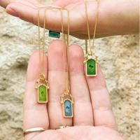 Collier vintage en cuivre avec carte de tarot rotative, motif cœur, trèfle à quatre feuilles, arbre de vie, bambou, plaqué or 18 carats