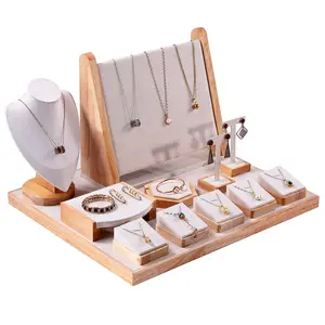 Stock Wholesale Jewelry Display Stand Wooden Jewelry Counter Set Display Props Ring Necklace Earrings Pendant Stand