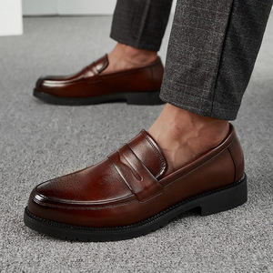 46 Large Luxury Leather Men's Dress <strong>Shoes</strong> Business Casual Toe Outdoor Slip-On Loafers Genuine Leather Rubber Quality Pairs Men - Product Image 2