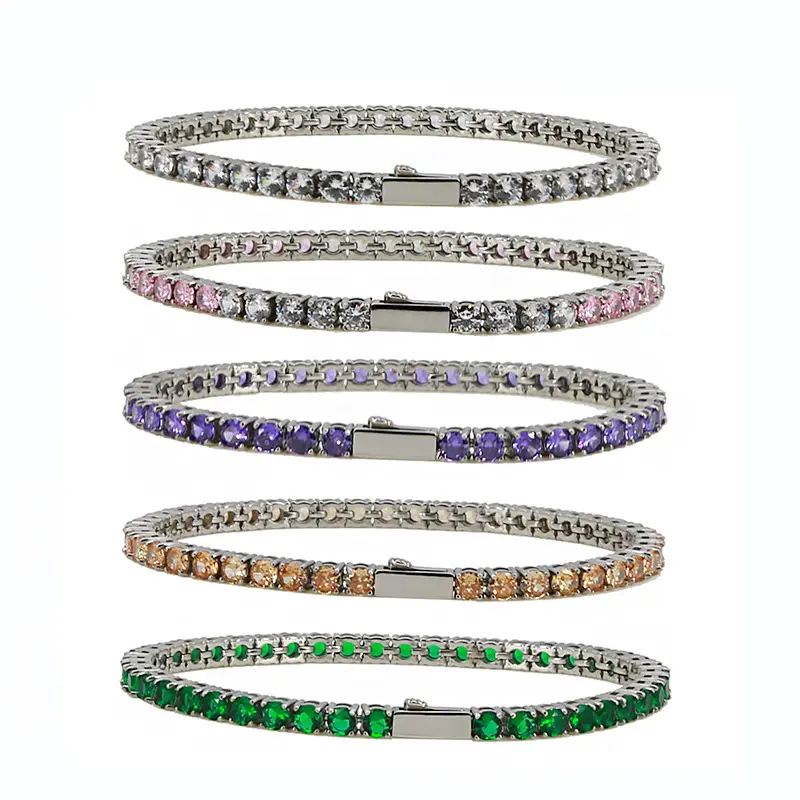 Bracelet en zircon avec chaîne de tennis 4MM en acier inoxydable personnalisé de vente chaude bracelet en zircon en acier au titane