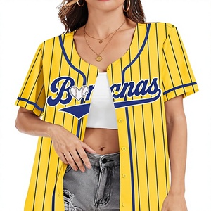 Camiseta de Béisbol Unisex Nanas, Amarilla a Rayas, Manga Corta, Cierre de Botones, Corte Regular, 100% Poliéster, Antibacteriana, Deportiva Personalizada - Product Image 3