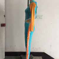 Jumpsuit Asimetris Berumbai Payet Turquoise & Oranye - Kostum Tari Ballroom Latin Profesional untuk Wanita Pertunjukan Panggung