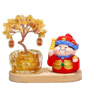 Wealth God Figurine With Citrine Money Tree Resin Feng Shui Desk Ornament For Chinese New Year Office Decor - Product Image 5
