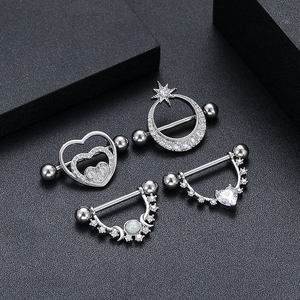 Set de 10 Pares de Piercings para Pezón de Acero Inoxidable 316L Plateado para Niños, con un Corazón y Ocho Circonitas, Bonito Regalo - Product Image 6