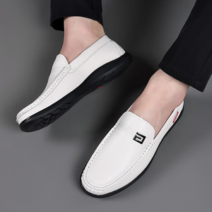 รองเท้าโลฟเฟอร์แบบสวมสำหรับผู้ชาย ฤดูใบไม้ผลิ/ฤดูร้อน ปี 2026 หนังแท้และหนัง PU ด้านบน หัวมน ปักโลโก้ พื้นรองเท้า EVA พื้นรองเท้าด้านนอกกันลื่น - Product Image 1