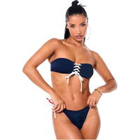 KY 2026 Effen Kleur Eco-vriendelijke Ademend Bandeau Bikini Dames Bandloze Tweedelige Zwempak met Zijdelingse Bandjes Strandkleding