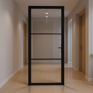 Porte en aluminium avec panneau en verre noir mat 36,6x79,3 Design minimaliste intérieur Isolation acoustique - Product Image 2