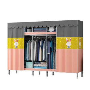 High quality 205 cm Wide Large Modern Bedroom Furniture Assemble Portable Clothes Storage Organizer Cloth Cloth Fabric Armoire