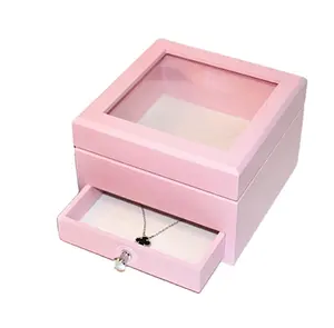 Caja de rosas eternas conservadas de madera cuadrada personalizada de lujo con ventana acrílica caja de madera embalaje caja de regalo acrílica