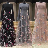Terbaru Dubai Turki India Eropa Amerika Pakaian Islam Floral Abaya Maxi Dresses untuk Wanita Muslim Gaun Panjang