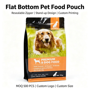 Sachet alimentaire pour animaux à fond plat, refermable avec fermeture éclair, sac en plastique autoportant, impression personnalisée pour nourriture pour chiens et chats - Product Image 1