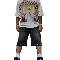 Oem Custom Short en jean pour hommes Streetwear Y2K Crystal Loose Baggy Vintage Rhinestone Denim Shorts