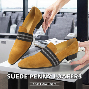 Chaussures Penny Loafer faites à la main pour hommes, style rétro, pour le bureau, les mariages, les fêtes, style formel, à enfiler, avec semelle rehaussante - Product Image 2