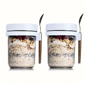 Boîte de conservation alimentaire portable 300 ml avec couvercle et cuillère pour flocons d'avoine, céréales, noix, yaourt, salade de fruits, condiments - Product Image 1