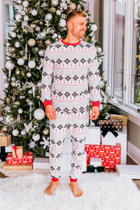 Christmas <b>Matching</b> Family Pajamas Set <b>Long</b> Sleeve Knitted Cotton Print Winter Sleepwear Full Length Cozy Homewear - Product Image 3