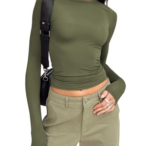 Chemise à manches longues tendance pour femmes, hauts courts basiques, coupe ajustée, vêtements mignons pour filles, automne et hiver - Product Image 2