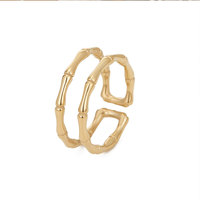 Bague en acier inoxydable plaqué or 14k 18k, design bambou, hypoallergénique, résistante à l'eau, non ternissable, pour femmes